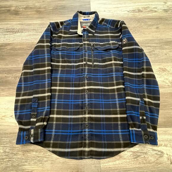 Eddie Bauer Blue White Mens TXL Plaid Tartan Shacket Mountain Ops Flannel Shirt - Picture 1 of 10